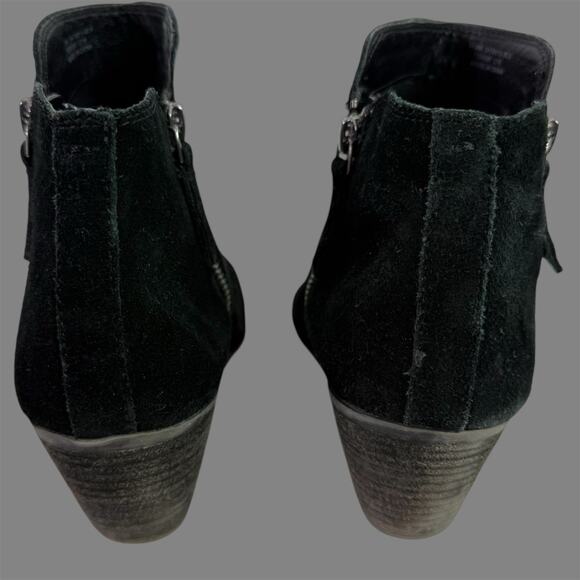 Frye Women's 8M Double Zip Slip on Black Suede Leather Ankle Heeled Booties - Picture 5 of 9